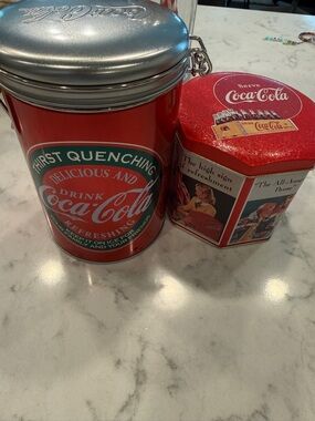 2 Coca Cola Tins - metal with lids